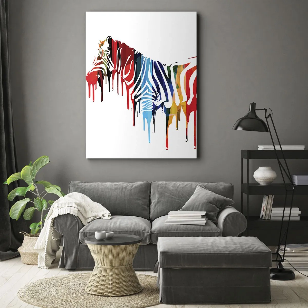 Bild auf Leinwand - Leinwandbild - Abstraktes Zebra in bunten Farben mit Lackeffekt - 50x70cm - Nicht nur schwarz-weiß - Moderne Wanddekoration für Wohnzimmer und Schlafzimmer ARTTOR