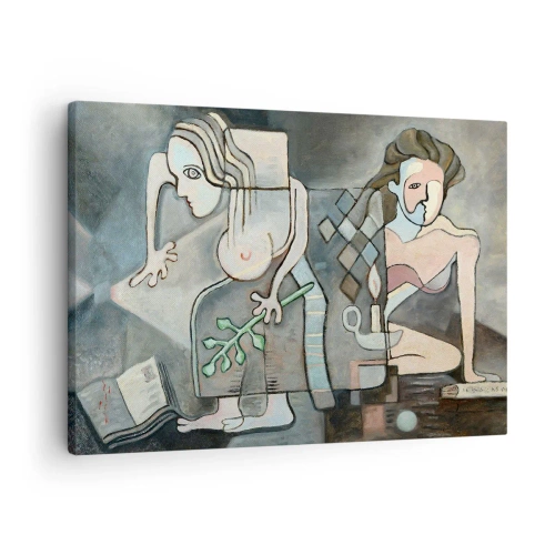 Bild auf Leinwand - Leinwandbild - Abstrakte Figuren in einer symbolischen Komposition mit tiefer Bedeutung - 70x50cm - Mosaik aus Geist und Materie - Moderne Wanddekoration für Wohnzimmer und Schlafzimmer ARTTOR