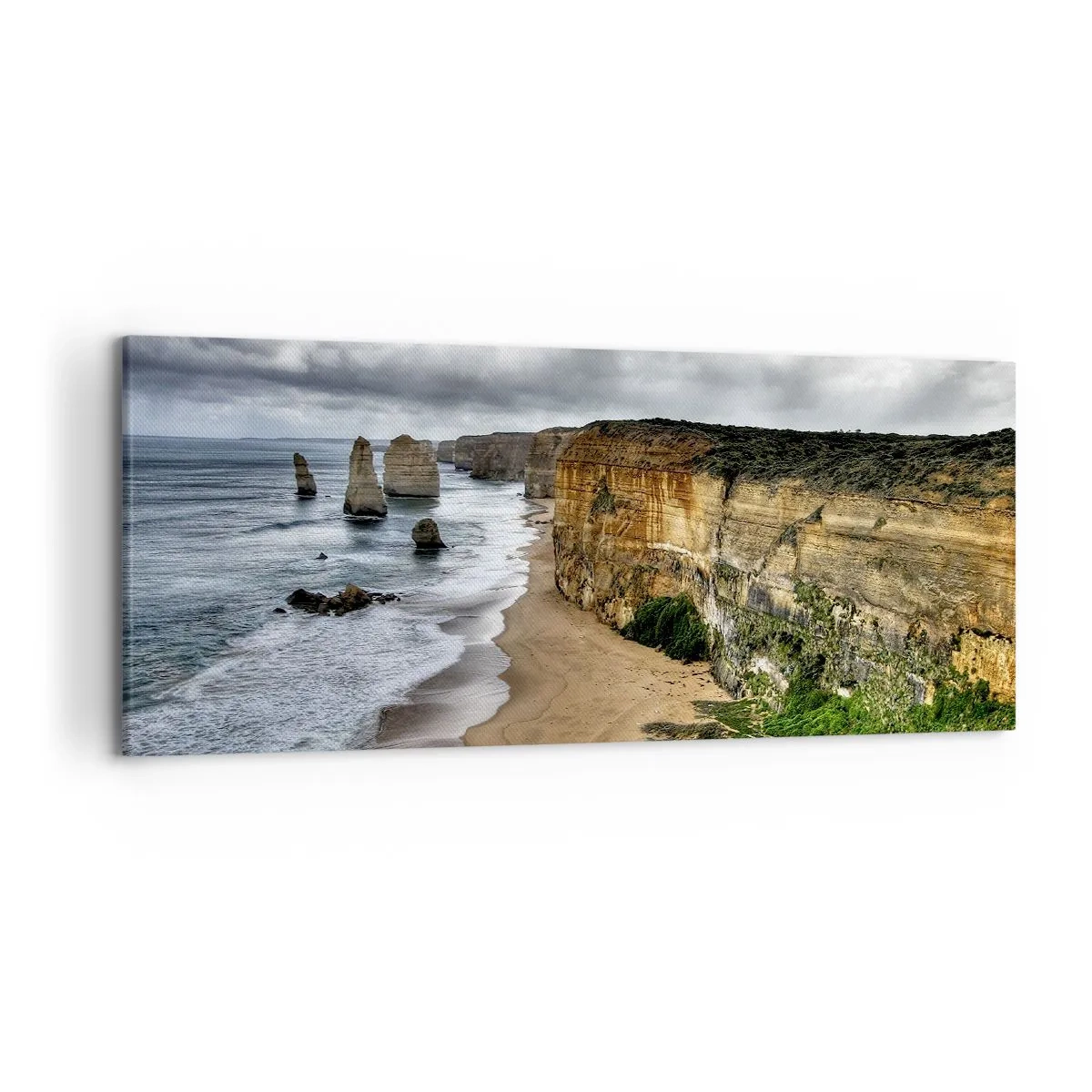 Bild auf Leinwand - Leinwandbild - Steilküste mit Strand und Felsformationen - 120x50cm - Rohe Schönheit - Moderne Wanddekoration für Wohnzimmer und Schlafzimmer ARTTOR