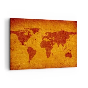 Bild auf Leinwand - Leinwandbild - Vintage-Weltkarte auf braunem und goldenem Hintergrund. - 100x70cm - Eine Einladung zum Reisen - Moderne Wanddekoration für Wohnzimmer und Schlafzimmer ARTTOR