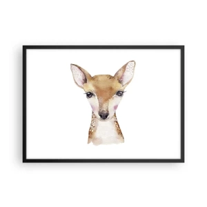 Poster in einem schwarzem Rahmen - Aquarellporträt eines jungen Rehs auf weißem Hintergrund - 70x50cm - Die Natur der Unschuld - Moderne Wanddekoration für Wohnzimmer und Schlafzimmer ARTTOR
