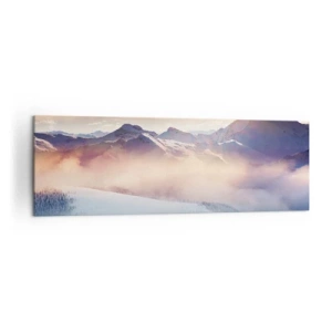Bild auf Leinwand - Leinwandbild - Schneebedeckte Berge im Morgengrauen mit einem farbenfrohen Himmel - 160x50cm - Die Kraft und Reinheit der Natur - Moderne Wanddekoration für Wohnzimmer und Schlafzimmer ARTTOR
