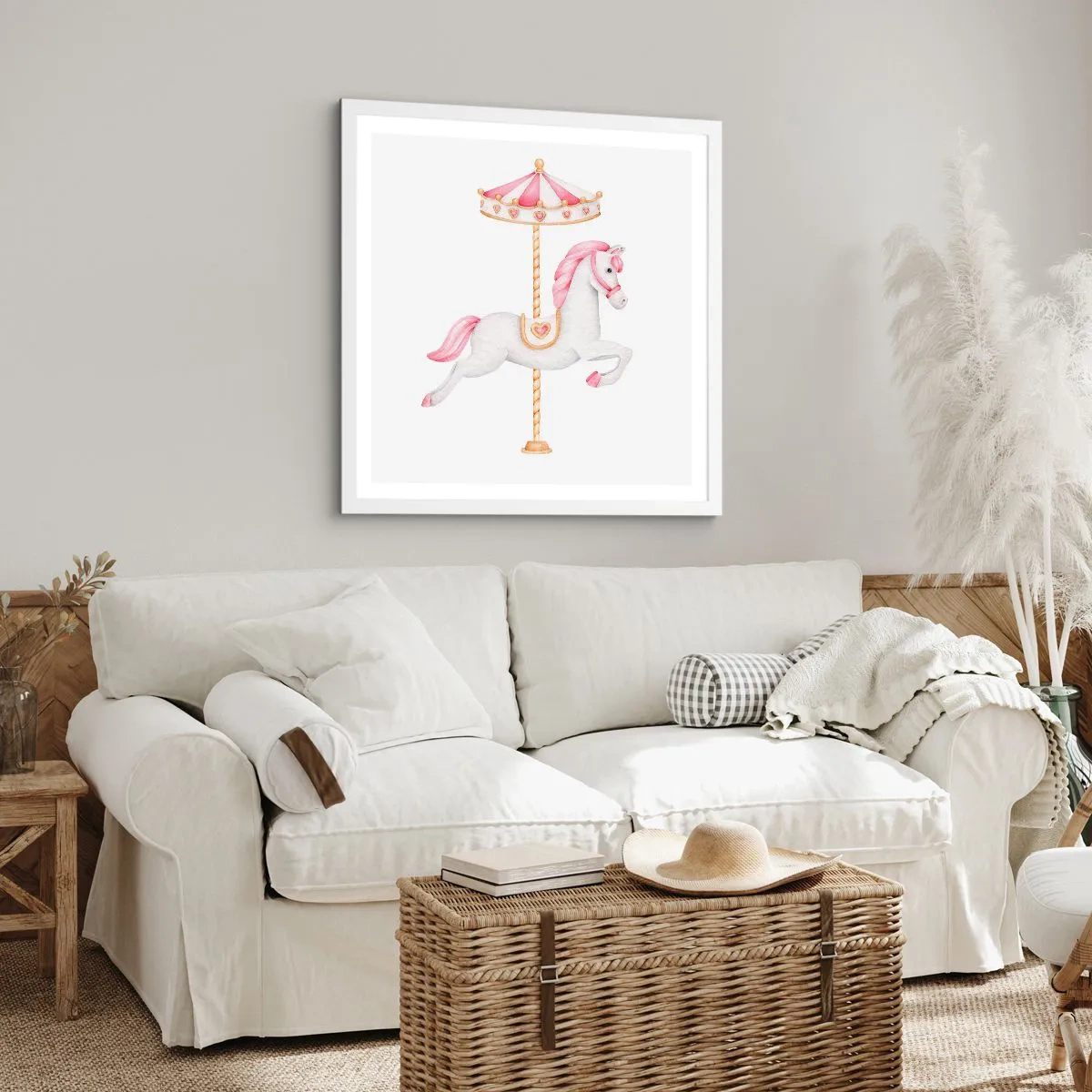 Poster in einem weißen Rahmen - Er legte los - 40x40 cm