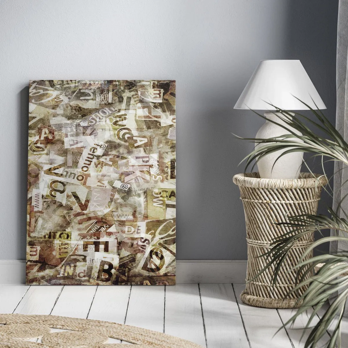 Bild auf Leinwand - Leinwandbild - Abstrakte Komposition mit Buchstaben und Textfragmenten - 70x100cm - Ich vereinige das Geschwätz - Moderne Wanddekoration für Wohnzimmer und Schlafzimmer ARTTOR