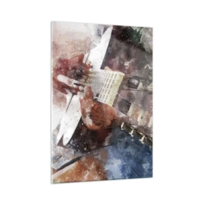 Glasbild - Bild auf glas - Ein Aquarell eines künstlerischen Gitarrenspielers - 50x70cm - Und was halten Sie davon? - Moderne Wanddekoration für Wohnzimmer und Schlafzimmer ARTTOR