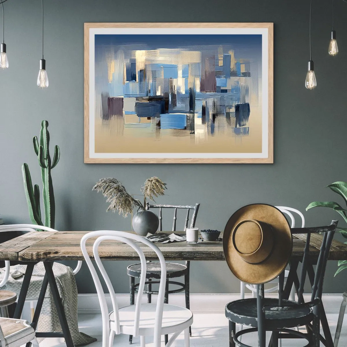 Poster in einem Rahmen aus heller Eiche - Blaue Konstruktion - 50x40 cm