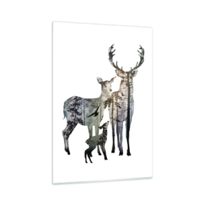 Glasbild - Bild auf glas - Waldlandschaft in den Silhouetten von Hirschen - 80x120cm - Familienfotografie - Moderne Wanddekoration für Wohnzimmer und Schlafzimmer ARTTOR