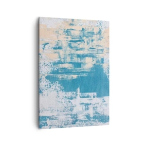 Bild auf Leinwand - Leinwandbild - Abstrakte Komposition in Blau- und Weißtönen - 50x70cm - Durch einen Eiszapfen - Moderne Wanddekoration für Wohnzimmer und Schlafzimmer ARTTOR