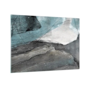 Glasbild - Bild auf glas - Eine abstrakte Darstellung von Felsen und Eis in einer kühlen Farbpalette. - 70x50cm - Abstraktion: Felsen und Eis - Moderne Wanddekoration für Wohnzimmer und Schlafzimmer ARTTOR