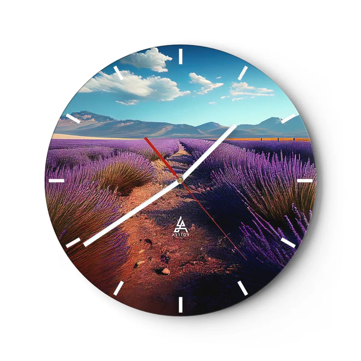 Wanduhr - Glasuhr - Ein Lavendelfeld mit einer Berglandschaft im Hintergrund - 30x30cm - Duftende Felder - Moderne Wanddekoration für Wohnzimmer, Küche und Schlafzimmer ARTTOR