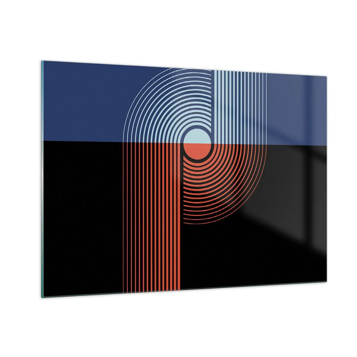 Glasbild - Bild auf glas - Moderne geometrische Grafiken in Kontrastfarben - 100x70cm - In einer geometrischen Umarmung - Moderne Wanddekoration für Wohnzimmer und Schlafzimmer ARTTOR