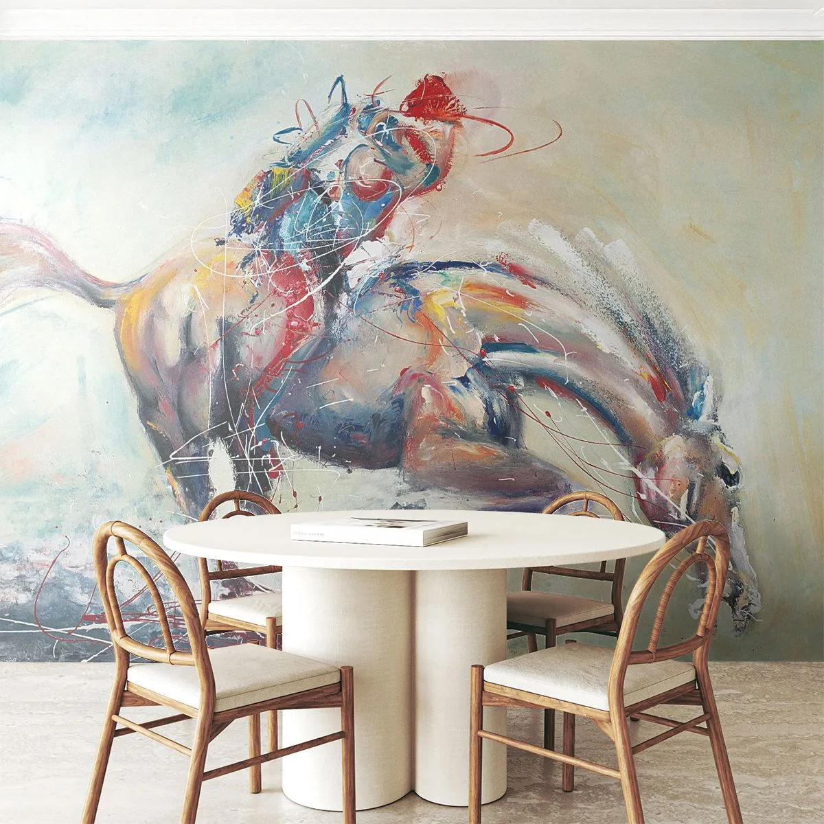 Fototapete Premium Canvas - Warte, wir gehen - Tiere, Pferd, Fahrer - 500x350 cm