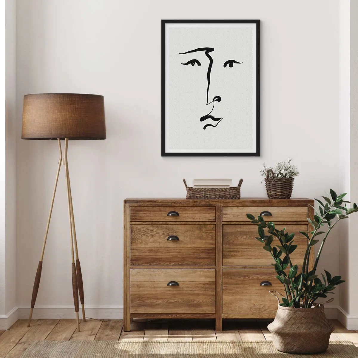 Poster in einem schwarzem Rahmen - Minimalistische Gesichtsillustration in einem Pinselstrich - 50x70cm - Porträt mit einer Zeile - Moderne Wanddekoration für Wohnzimmer und Schlafzimmer ARTTOR
