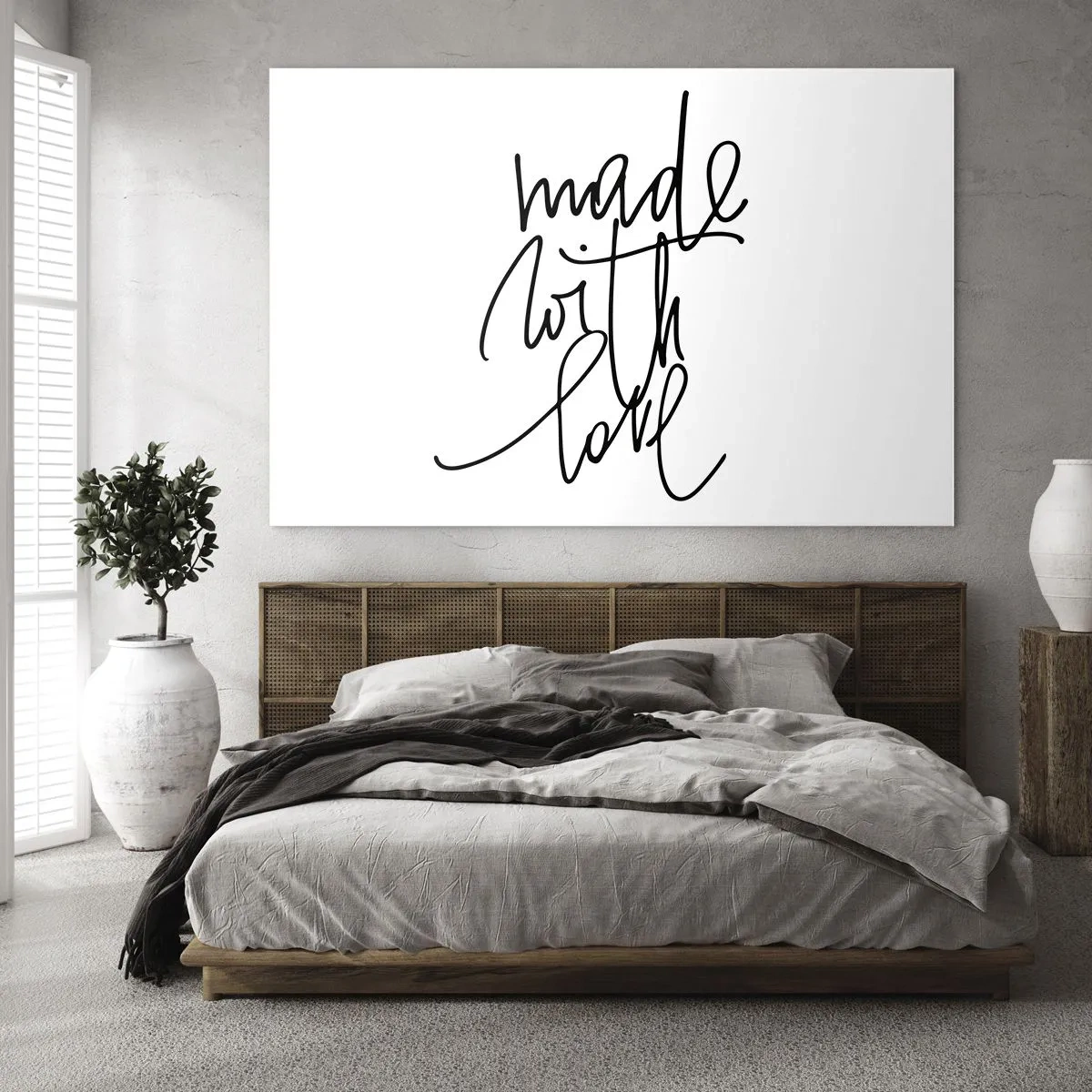 Glasbild - Bild auf glas - Minimalistische Aufschrift „Mit Liebe gemacht“ - 70x50cm - Die beste Marke - Moderne Wanddekoration für Wohnzimmer und Schlafzimmer ARTTOR