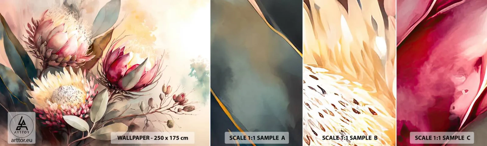 Fototapeten Muster Selbstklebend Deluxe Sticker - Im Profil und en face - Blumen, Art Deco, Botanik - 100x30 cm