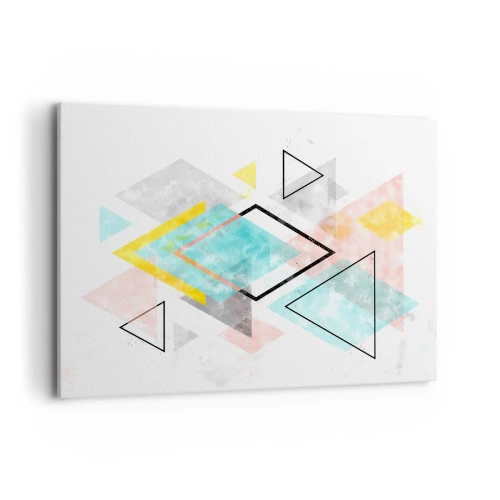 Bild auf Leinwand - Leinwandbild - Bunte geometrische Muster auf weißem Hintergrund - 100x70cm - Geometrisches Spiel - Moderne Wanddekoration für Wohnzimmer und Schlafzimmer ARTTOR