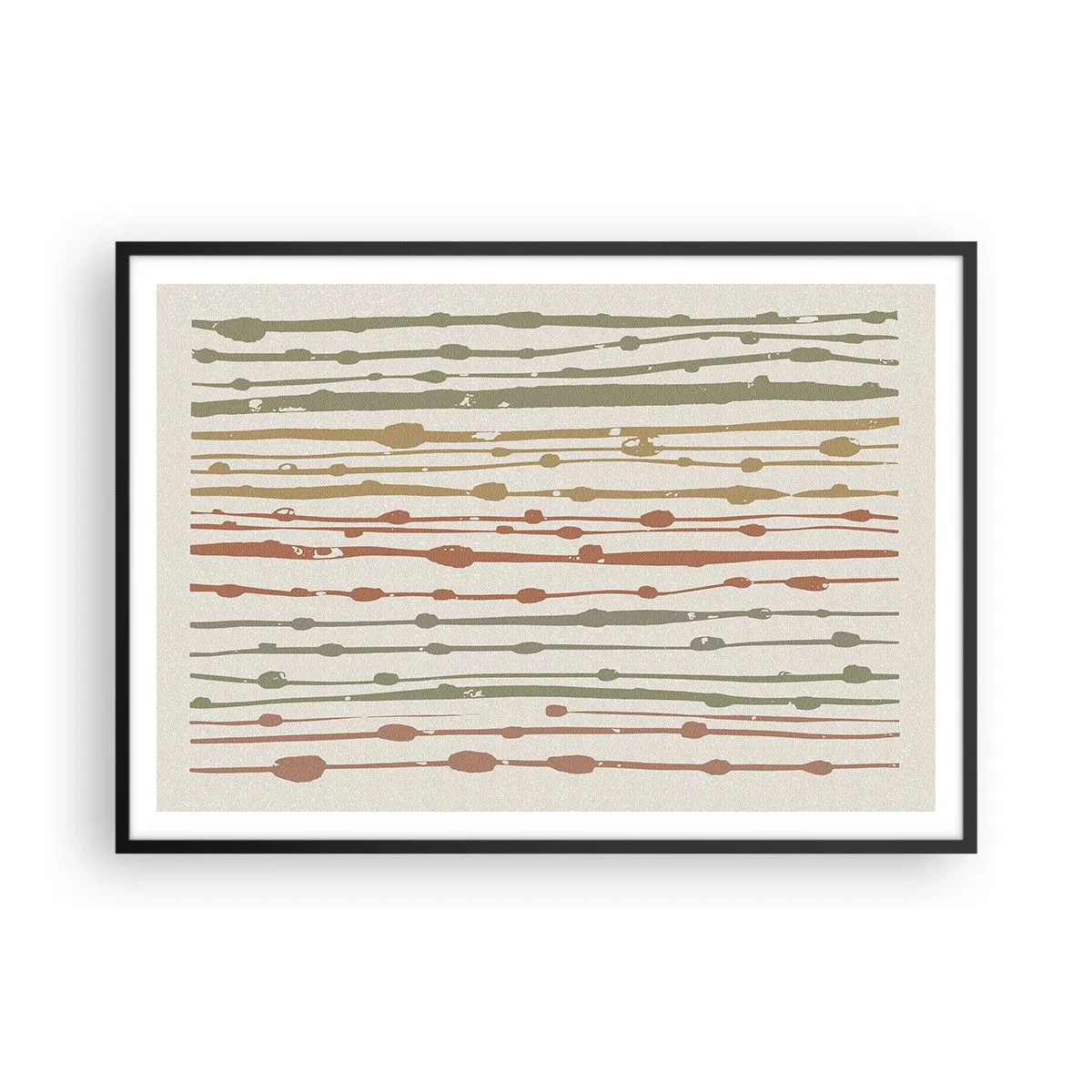 Poster in einem schwarzem Rahmen - Ein Linienmuster in warmen Farbtönen auf hellem Hintergrund - 100x70cm - Musikalische Notation von Farben - Moderne Wanddekoration für Wohnzimmer und Schlafzimmer ARTTOR