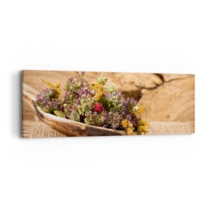 Bild auf Leinwand - Leinwandbild - Bunte Blumen und duftende Kräuter - 90x30 cm