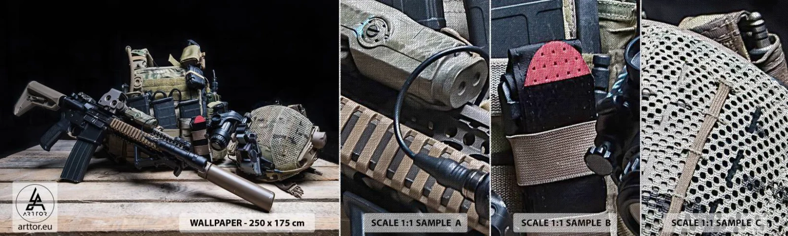 Fototapeten Muster Premium Canvas - Sich ausruhen! - Militär, Gewehr, Waffe - 100x30 cm