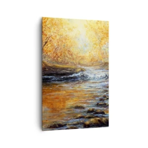 Bild auf Leinwand - Leinwandbild - Herbstlandschaft mit einem Fluss zwischen den Bäumen - 80x120cm - Der goldene Strom - Moderne Wanddekoration für Wohnzimmer und Schlafzimmer ARTTOR