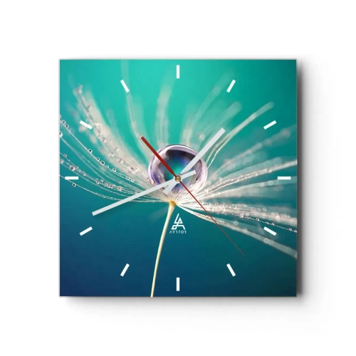 Wanduhr - Glasuhr - Makroaufnahme eines Wassertropfens auf einem zarten Löwenzahnsamen - 30x30cm - Mystischer Moment - Moderne Wanddekoration für Wohnzimmer und Schlafzimmer ARTTOR