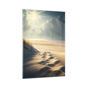 Glasbild - Bild auf glas - Goldene Dünen am Strand bei Sonnenuntergang mit Blick auf das Meer - 80x120cm - Beruhigende Landschaft - Moderne Wanddekoration für Wohnzimmer und Schlafzimmer ARTTOR