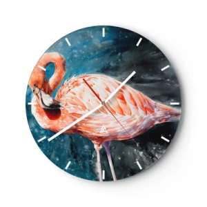 Wanduhr - Glasuhr - Aquarell Flamingo auf dunkelblauem Hintergrund - 30x30cm - Von Natur aus dekorativ - Moderne Wanddekoration für Wohnzimmer, Küche und Schlafzimmer ARTTOR