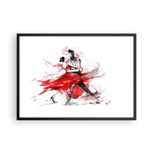 Poster in einem schwarzem Rahmen - Tänzer in einem dynamischen Tanz mit roten Akzenten - 70x50cm - Tango – der Rhythmus der Leidenschaft - Moderne Wanddekoration für Wohnzimmer und Schlafzimmer ARTTOR