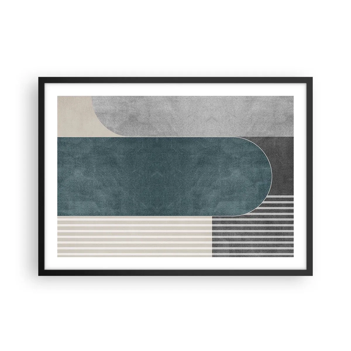 Poster in einem schwarzem Rahmen - Geometrische Abstraktion in Grau- und Grüntönen - 70x50cm - Komposition auf der Ebene - Moderne Wanddekoration für Wohnzimmer und Schlafzimmer ARTTOR