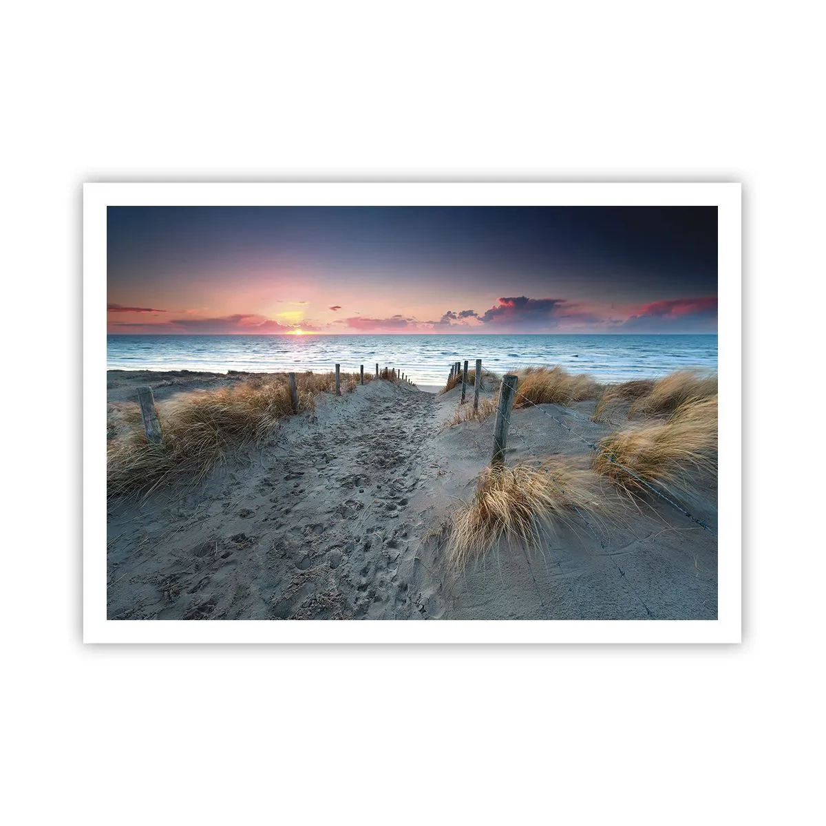 Poster - Weg zum Strand bei Sonnenuntergang - 100x70cm - Du hast einen Regenbogen aus strahlendem Licht verschüttet ... - Moderne Wanddekoration für Wohnzimmer und Schlafzimmer ARTTOR