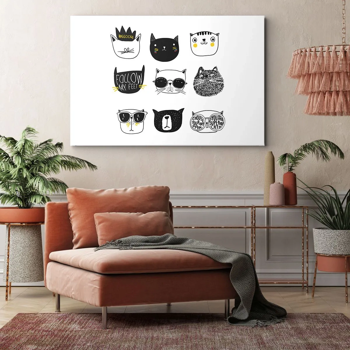 Bild auf Leinwand - Leinwandbild - Stilvolle Katzenillustrationen im minimalistischen Stil - 70x50cm - Jeder andere - Moderne Wanddekoration für Wohnzimmer und Schlafzimmer ARTTOR
