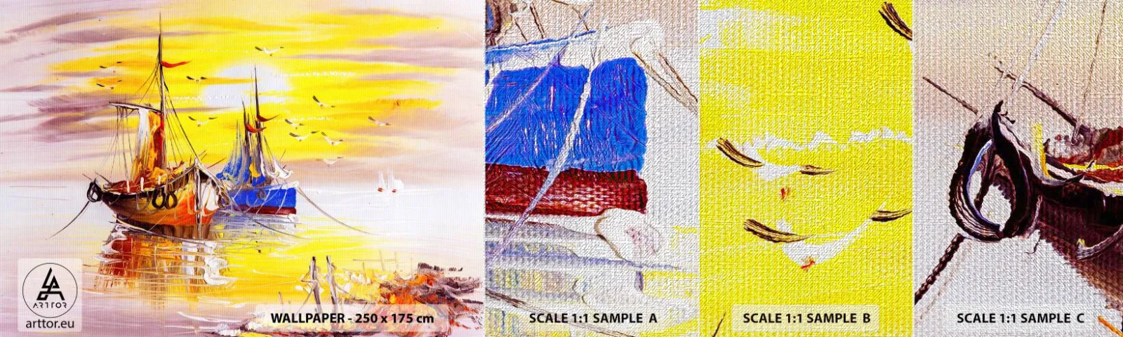 Fototapeten Muster Premium Canvas - Eine wohlverdiente Pause im Hafen - Fischerboot, Angeln, Vögel - 100x30 cm