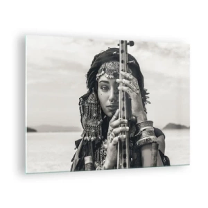 Glasbild - Bild auf glas - Frau mit orientalischem Schmuck und einem Instrument - 70x50cm - Die Musik des Orients selbst - Moderne Wanddekoration für Wohnzimmer und Schlafzimmer ARTTOR