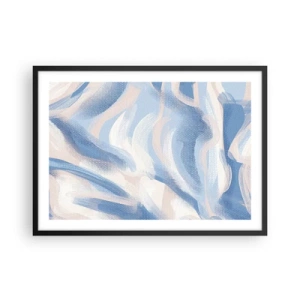 Poster in einem schwarzem Rahmen - Abstrakte Pinselstriche in Blau- und Beigetönen - 70x50cm - Blaue Wellen - Moderne Wanddekoration für Wohnzimmer und Schlafzimmer ARTTOR