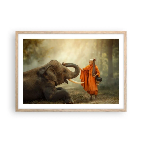 Poster in einem Rahmen aus heller Eiche - Treffen unterwegs - 70x50 cm