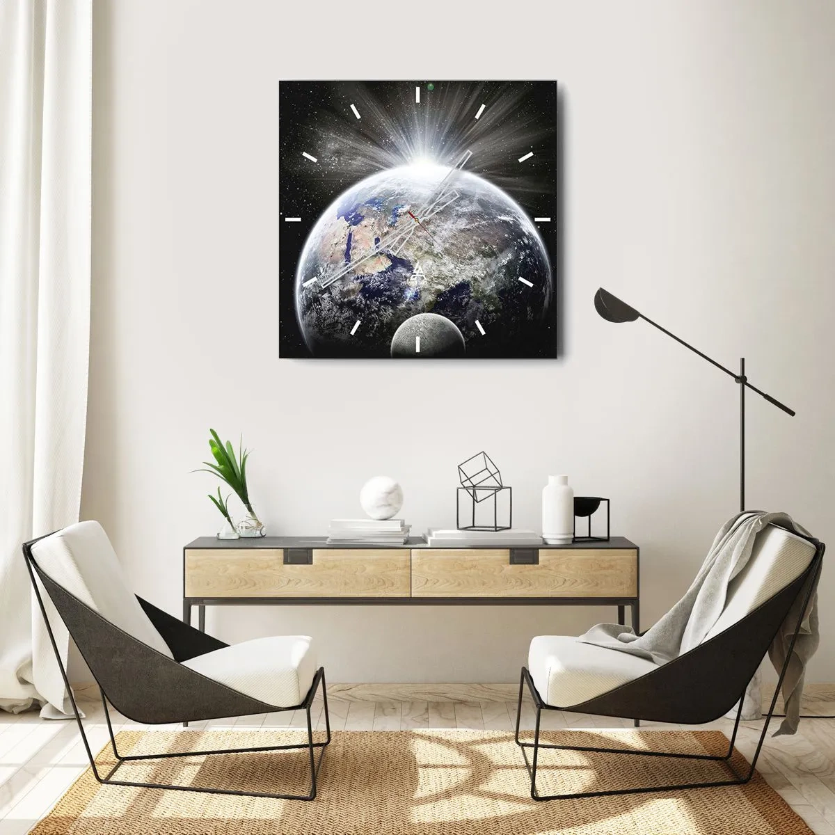 Wanduhr - Glasuhr - Erde und Mond im Schein des Weltraums - 30x30cm - In voller Pracht - Moderne Wanddekoration für Wohnzimmer und Schlafzimmer ARTTOR