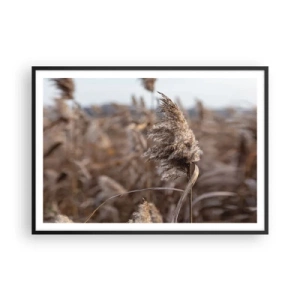 Poster in einem schwarzem Rahmen - Zarte Gräser in Beigetönen vor dem Hintergrund der Natur - 100x70cm - Zeit, mit dem Wind zu gehen - Moderne Wanddekoration für Wohnzimmer und Schlafzimmer ARTTOR