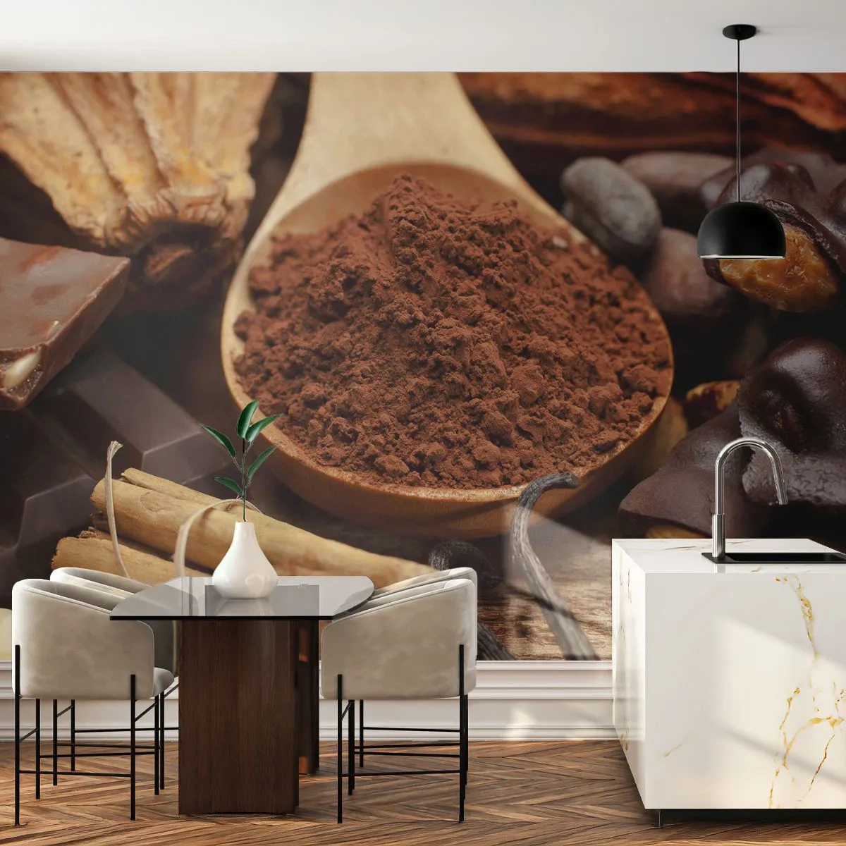 Fototapete Premium Sand - Kakao, Schokolade und Gewürze im rustikalen Stil - 100x70cm - Die Beste gegen Sorgen - Moderne Wanddekoration für Wohnzimmer und Schlafzimmer ARTTOR