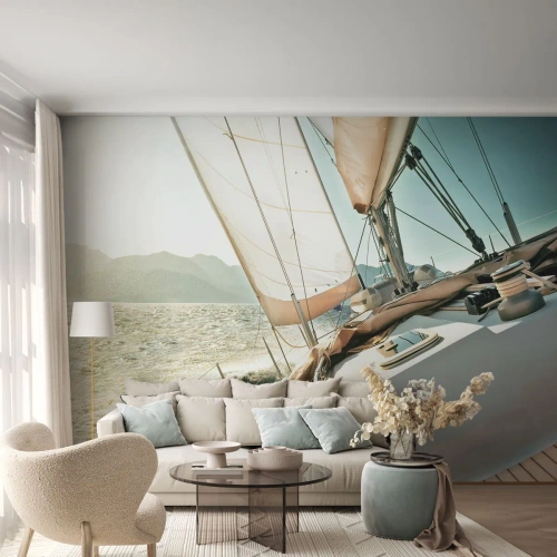 Fototapete Premium Sand - Unter vollen Segeln - Yacht, Segeln, Meer - 250x175 cm