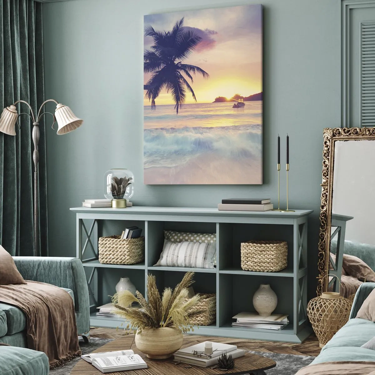 Bild auf Leinwand - Leinwandbild - Ein Abend in der Bucht - 55x100 cm