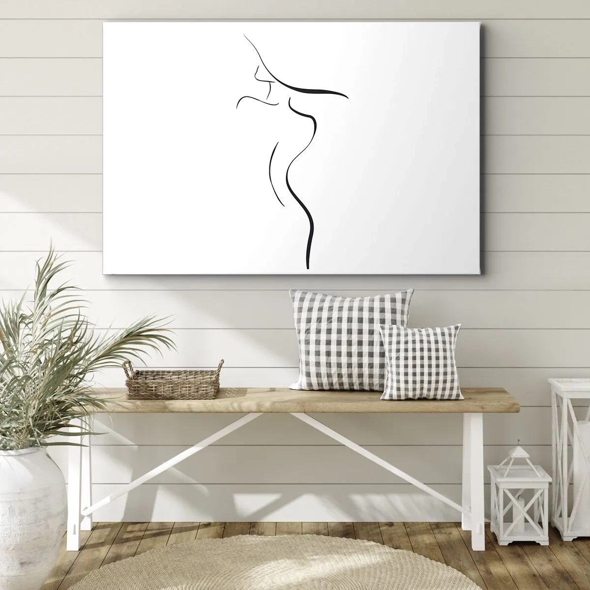 Bild auf Leinwand - Leinwandbild - Minimalistischer Umriss einer weiblichen Silhouette auf weißem Hintergrund - 100x70cm - Flüchtig wie eine Welle - Moderne Wanddekoration für Wohnzimmer und Schlafzimmer ARTTOR