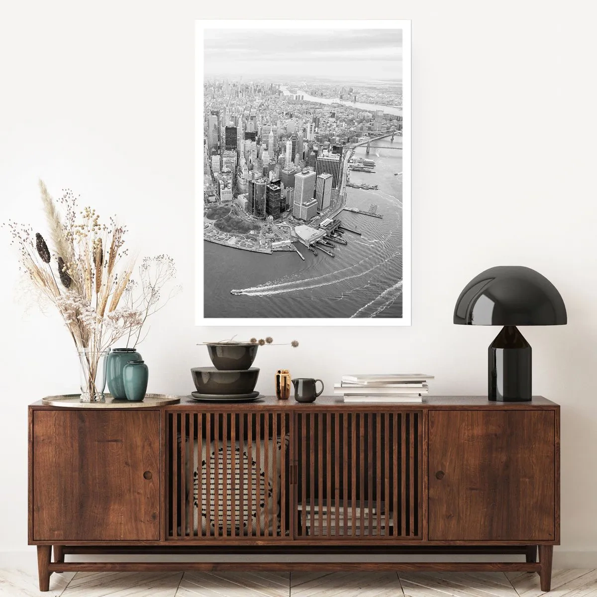 Poster - Ein Schwarz-Weiß-Panorama der Stadt mit Blick auf das Wasser - 50x70cm - Und wie kann es man nicht lieben? - Moderne Wanddekoration für Wohnzimmer und Schlafzimmer ARTTOR