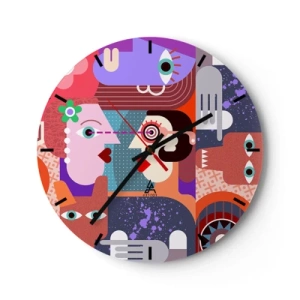 Wanduhr - Glasuhr - Farbenfrohe Abstraktion mit einem Gesichtsmotiv im kubistischen Stil - 30x30cm - Augenhöhe - Moderne Wanddekoration für Wohnzimmer, Küche und Schlafzimmer ARTTOR