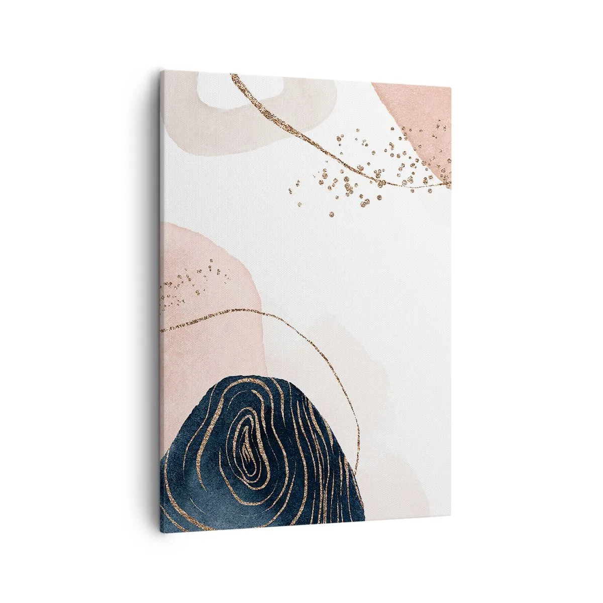 Bild auf Leinwand - Leinwandbild - Abstrakte Formen in Beige- und Marineblautönen mit goldenen Details - 50x70cm - Alles fließt - Moderne Wanddekoration für Wohnzimmer und Schlafzimmer ARTTOR