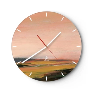 Wanduhr - Glasuhr - Eine Landschaft in Rosa-, Orange- und Grüntönen - 30x30cm - In Rosatönen - Moderne Wanddekoration für Wohnzimmer, Küche und Schlafzimmer ARTTOR