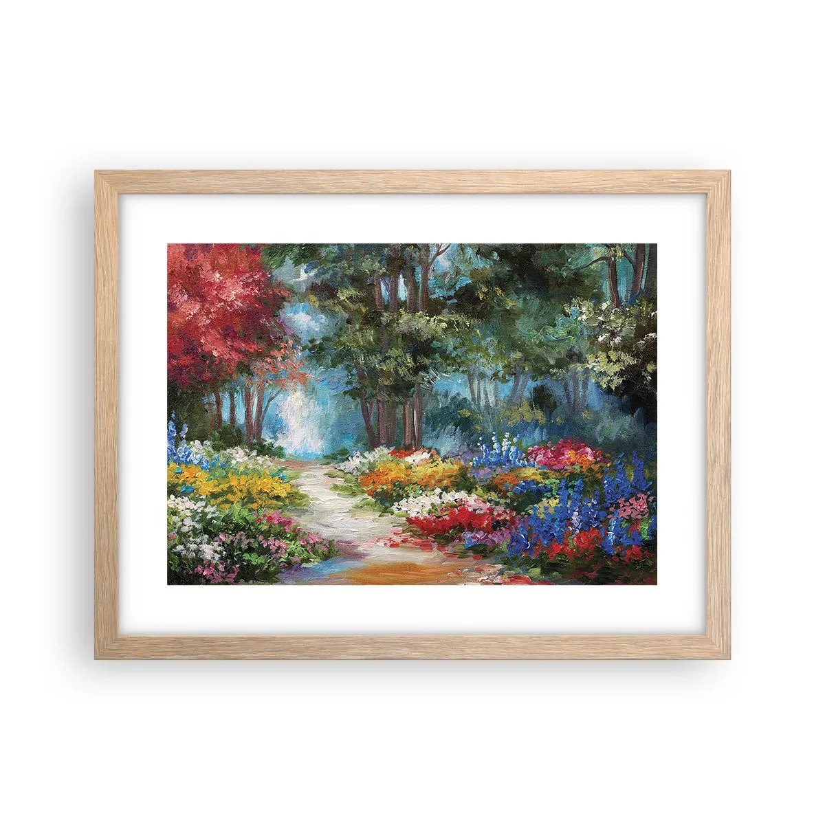 Poster in einem Rahmen aus heller Eiche - Waldgarten, Blumenwald - 40x30 cm
