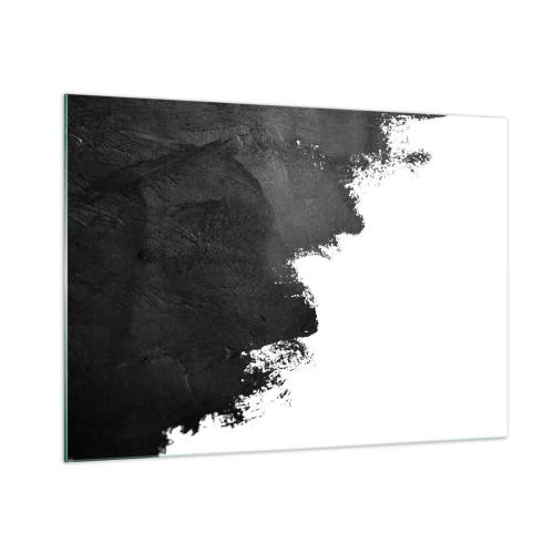 Glasbild - Bild auf glas - Schwarze Farbstruktur auf weißem Hintergrund im minimalistischen Stil - 100x70cm - Elemente: Erde - Moderne Wanddekoration für Wohnzimmer und Schlafzimmer ARTTOR