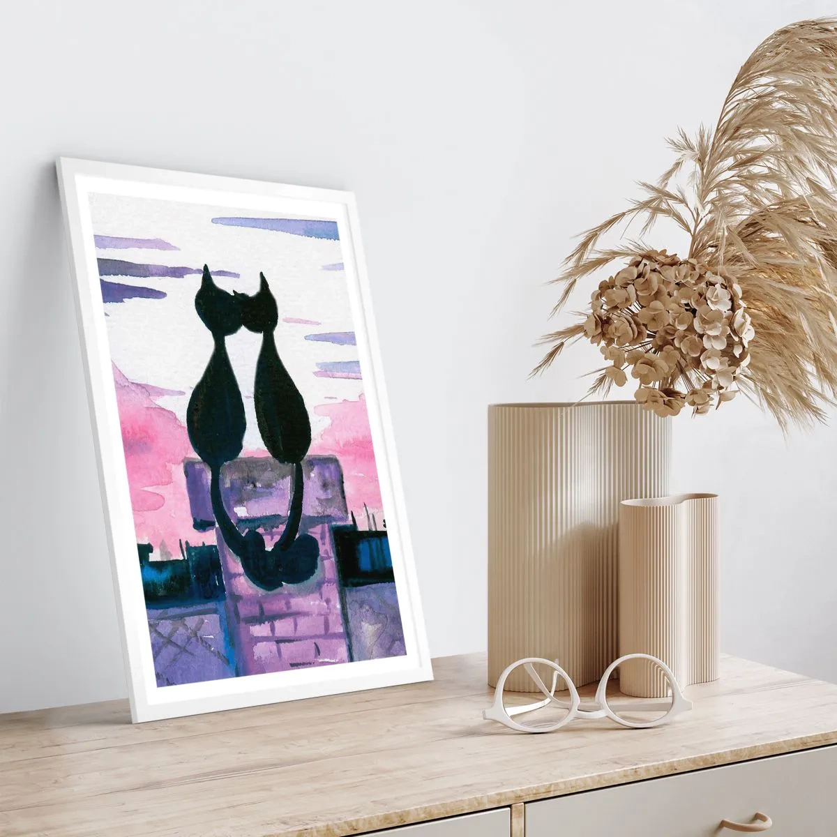 Poster in einem weißen Rahmen - Rendez-vous unter dem Mond - 40x50 cm