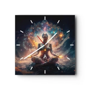 Wanduhr - Glasuhr - Eine meditierende Figur, umgeben von energetischen Mustern und Farben. - 30x30cm - Fluss guter Energie - Moderne Wanddekoration für Wohnzimmer und Schlafzimmer ARTTOR