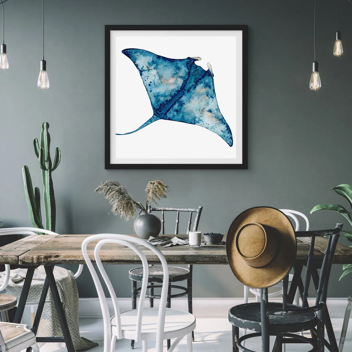 Poster in einem schwarzem Rahmen - Leben im Blau - 30x30 cm